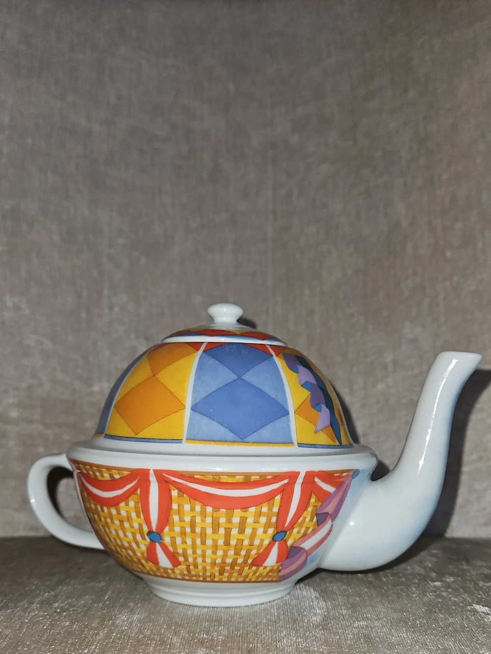 Williams Sonoma Colorful Geometric Ceramic Teapot - Blue & Yellow & Orange